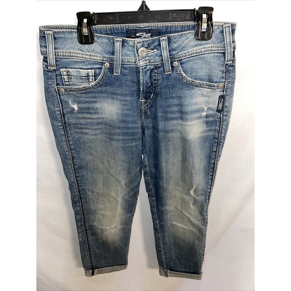 Silver Jeans Co. Suki Women’s Skinny Cropped Jeans Size 27x21 Blue Distressed - Picture 1 of 12